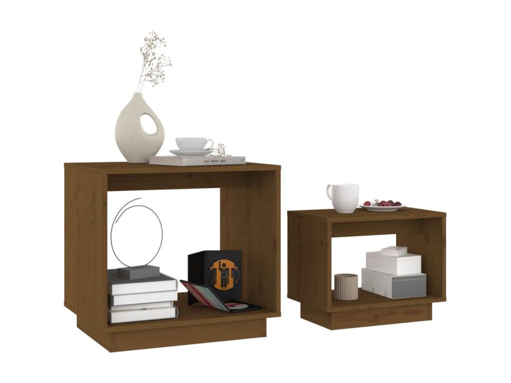 Nesting coffee tables, 2 pieces, Honey brown, Solid pine wood HDMR39491