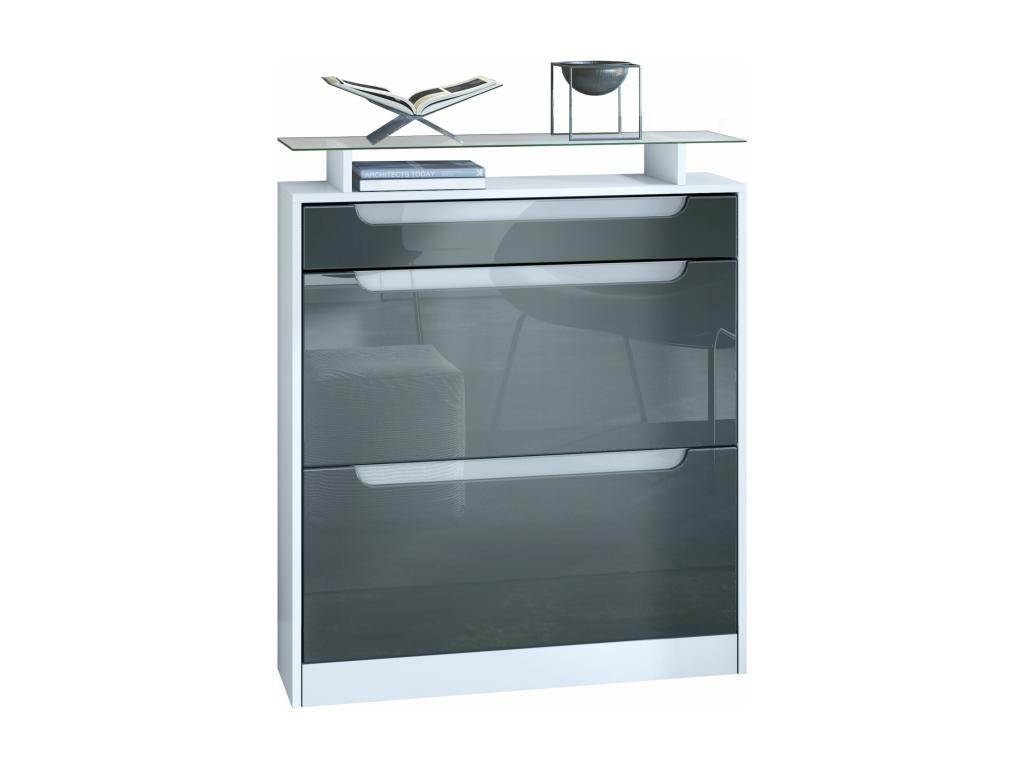 Matte white and grey lacquered shoe cabinet with white lacquered handles, 89x104x23 cm, CRJL83993