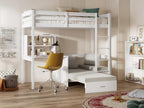 90x200 cm loft bed with desk, convertible sofa, and storage - Solid pine - Whitewashed - Mattress - Dekonao III NTTI76721