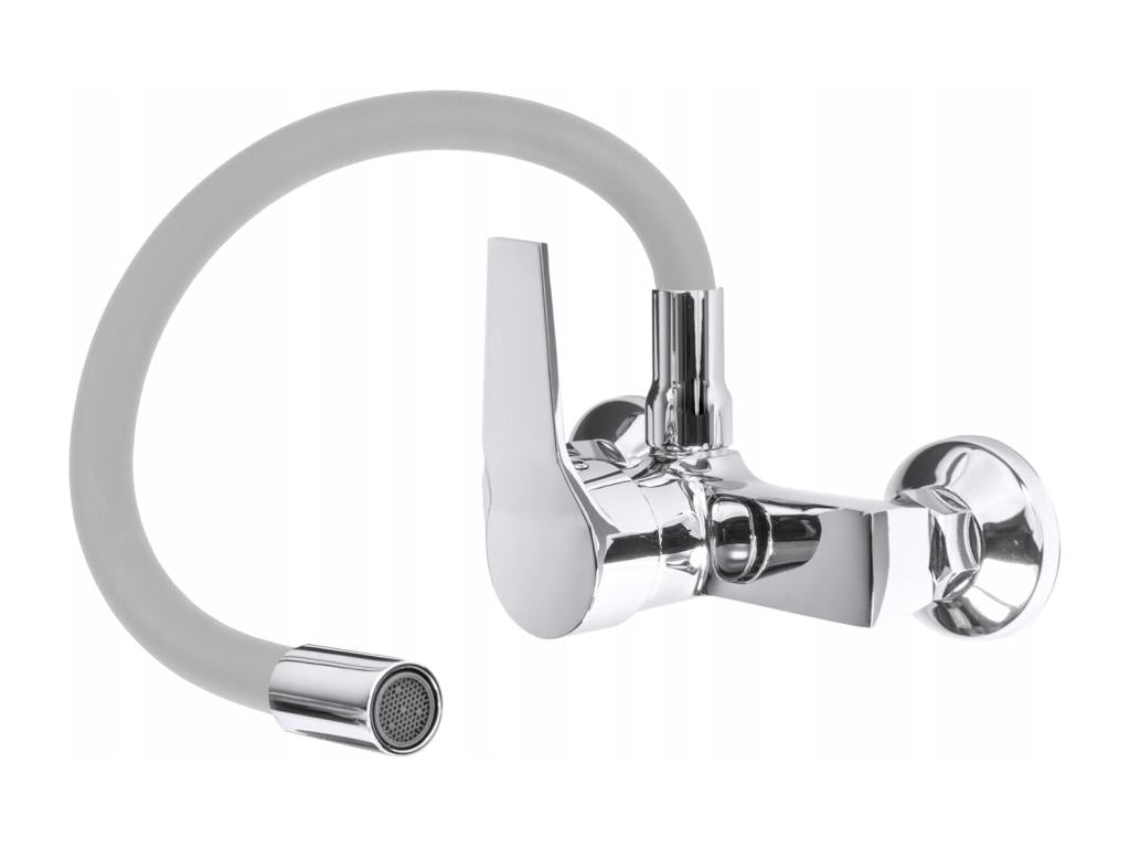 GREY KITCHEN SINK WITH WALL-MOUNTED FLEXIBLE MIXER TAP YSRP57664