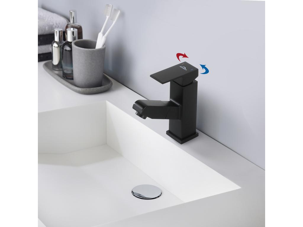 Nobellea Basin Mixer Tap with Pull-Out Spray Head, Bathroom Faucet for Countertop Basin, Black JJYO12595