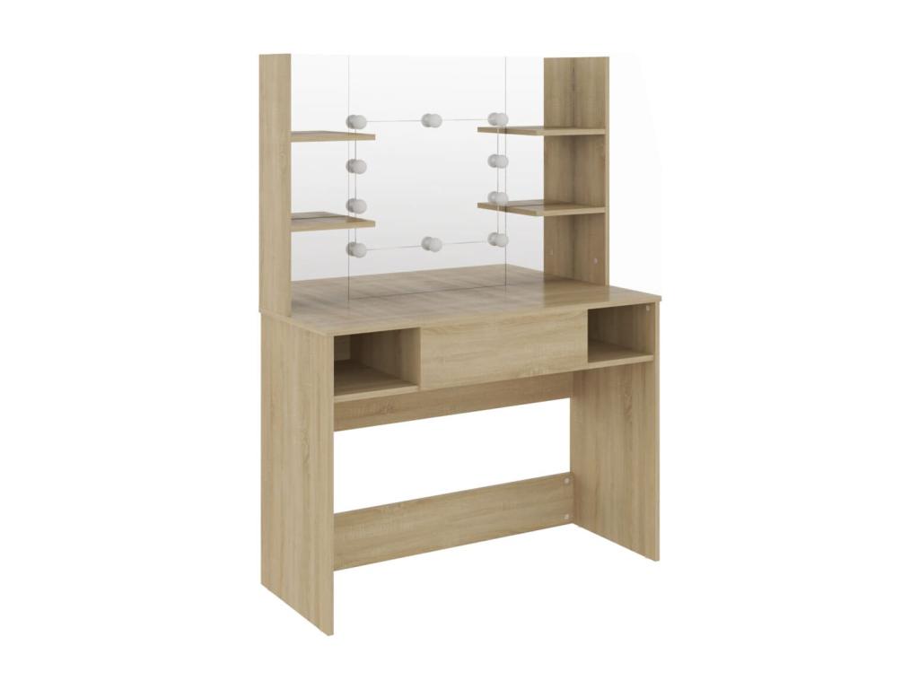 Makeup table with LED lighting, 100x40x135 cm, MDF Oak finish, CDSY46709