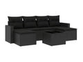 7-piece garden furniture set with cushions, black woven resin YNOI09580