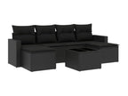 7-piece garden furniture set with cushions, black woven resin YNOI09580