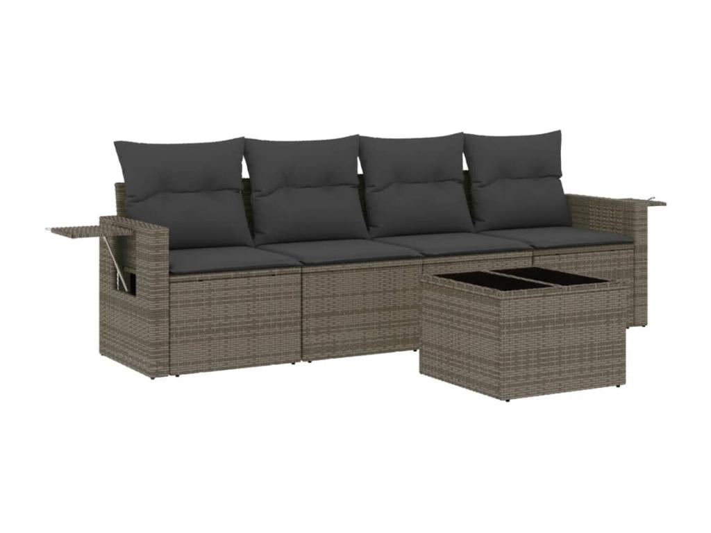 5-piece garden furniture set with grey resin wicker cushions JGRN94457