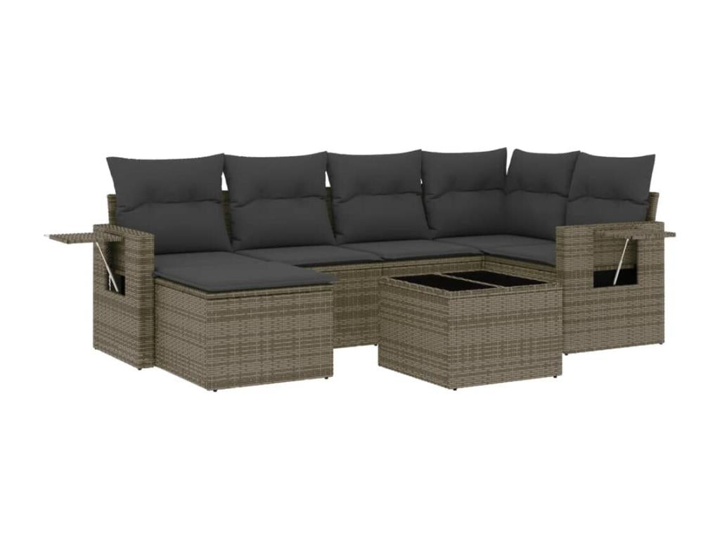 7-piece garden furniture set with cushions, grey woven resin ZNJH03285