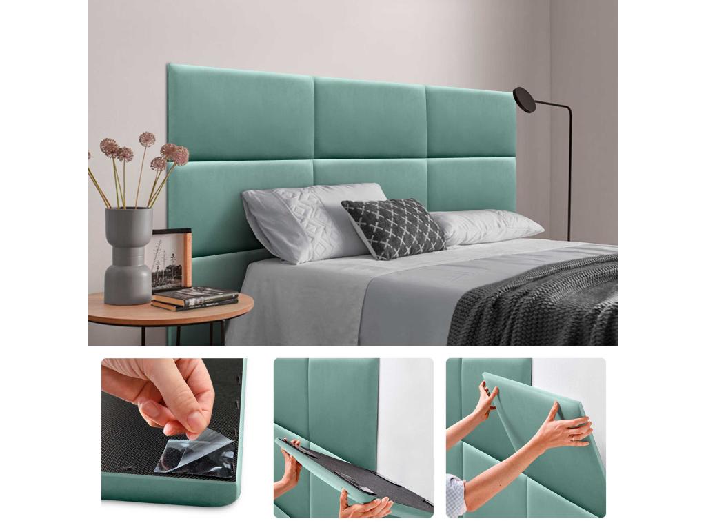Dekonao Premium Velvet Padded Self-Adhesive Wall Panels for Acoustic Sound Absorbing Walls, Shock-Absorbing Headboard, Turquoise, 60x50cm, JZEU38351
