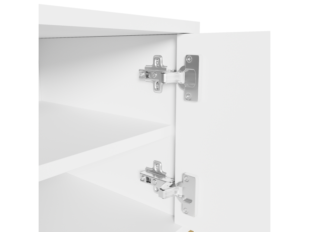 TV unit 170x40x45.5cm with 4 structured doors, gold handles and gold legs in white particleboard ECQD18042