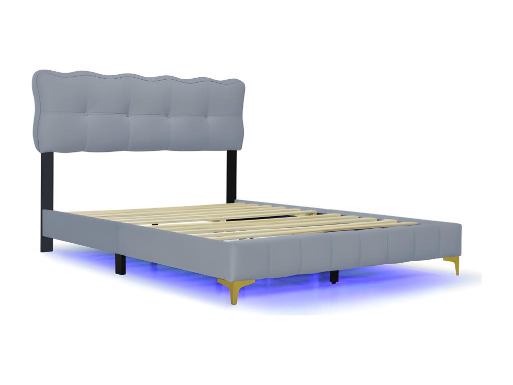 140x200cm velvet bed - with LED lighting and slatted base by Dekonao - Grey DLJK94842
