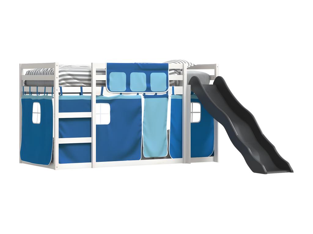Bunk bed with slide and blue curtains 80x200 cm ECBQ91990