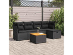 6-piece garden furniture set with cushions, black woven resin FTAF24388