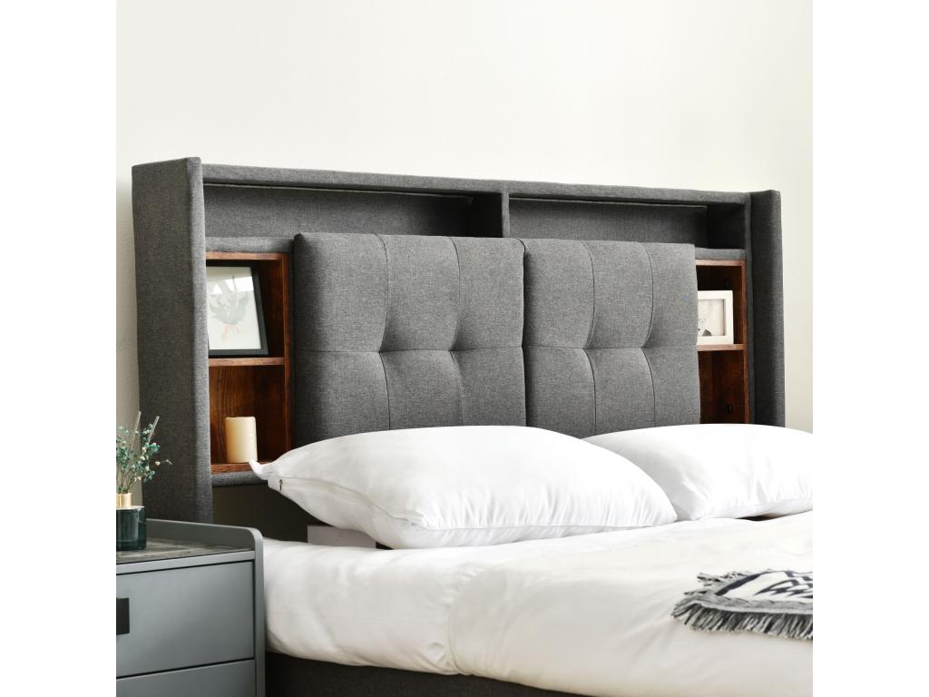 Upholstered double bed with headboard, USB charging, and LED lighting. Nobellea wooden bed frame, 140x200 cm, grey, without mattress. RGFW67308