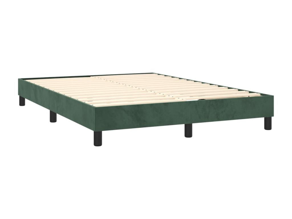Upholstered bed base and mattress, dark green, 140x190cm, velvet, IAJO01536