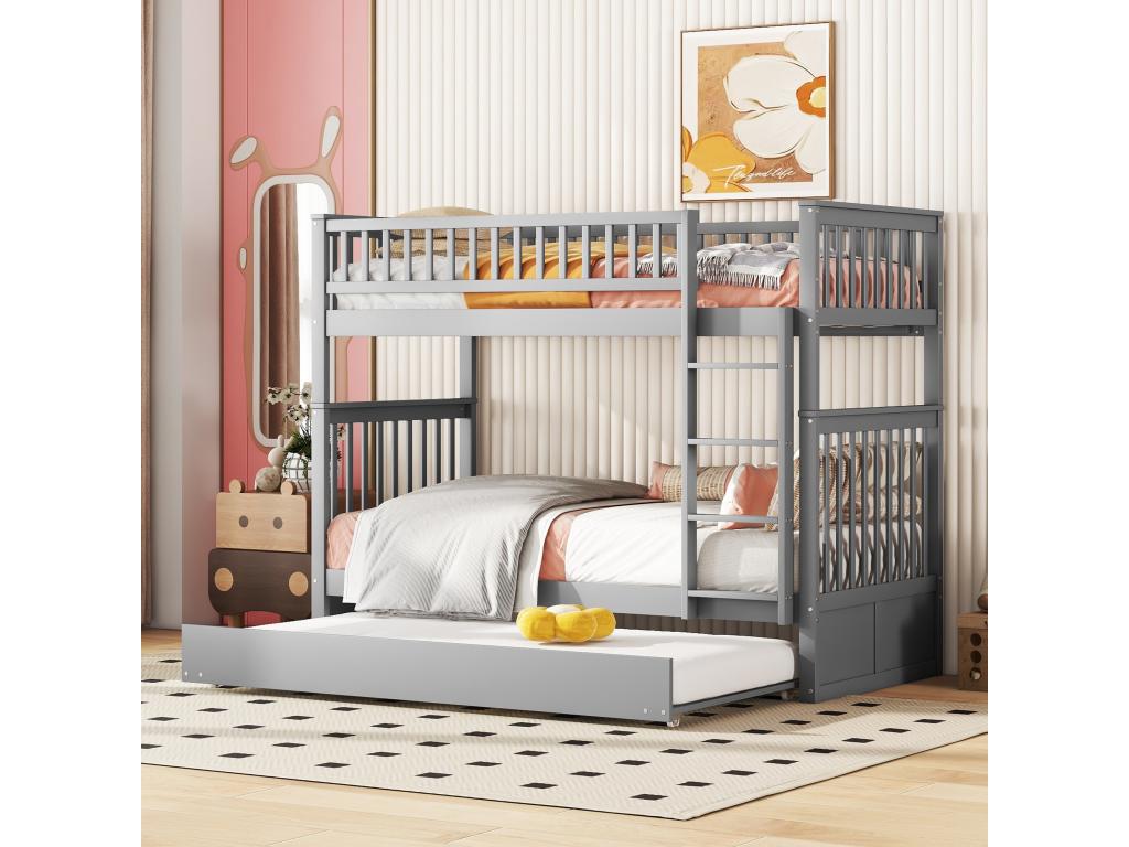 Bunk beds 2x90x200 cm, trundle bed 90x190 cm - MDF wood - Grey - Nobellea CTRK44418