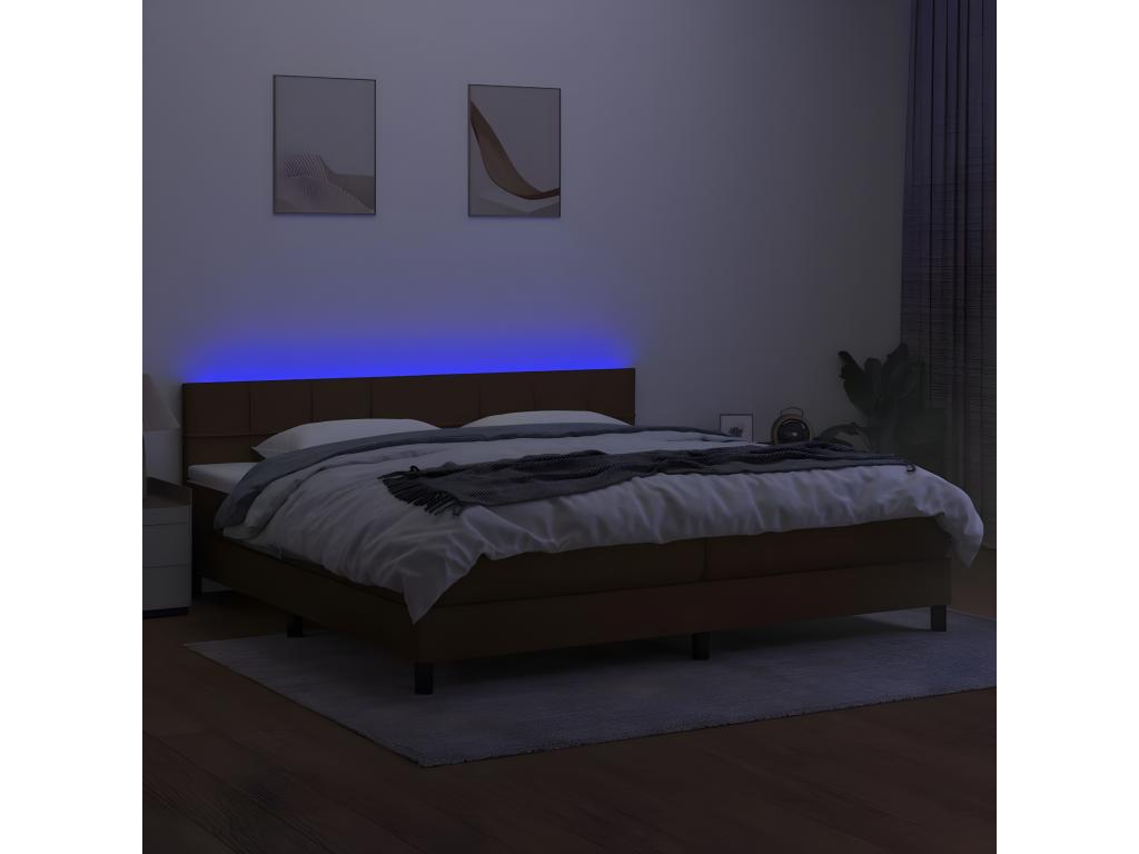 Upholstered bed base with mattress and LED lighting, dark brown, 200x200 cm, fabric QDFA00657