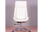 Office chair with high back in maple wood and faux leather upholstery - Nobellea S - White PFHR78853