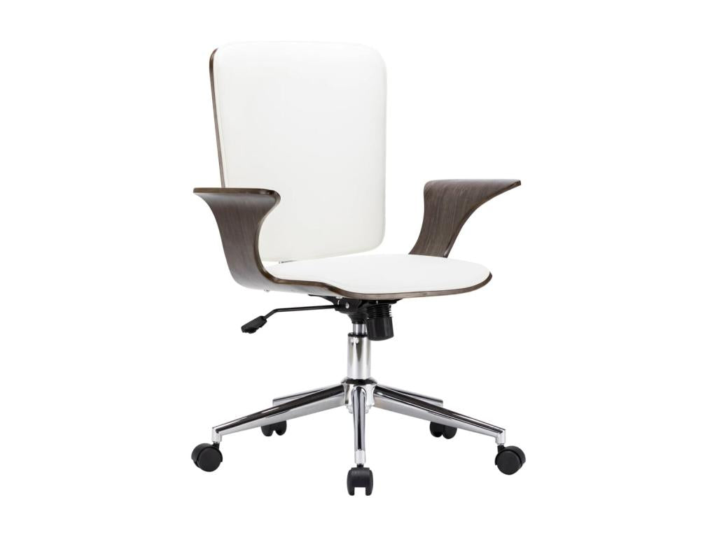 Swivel office chair, white faux leather and bentwood DRDU95557