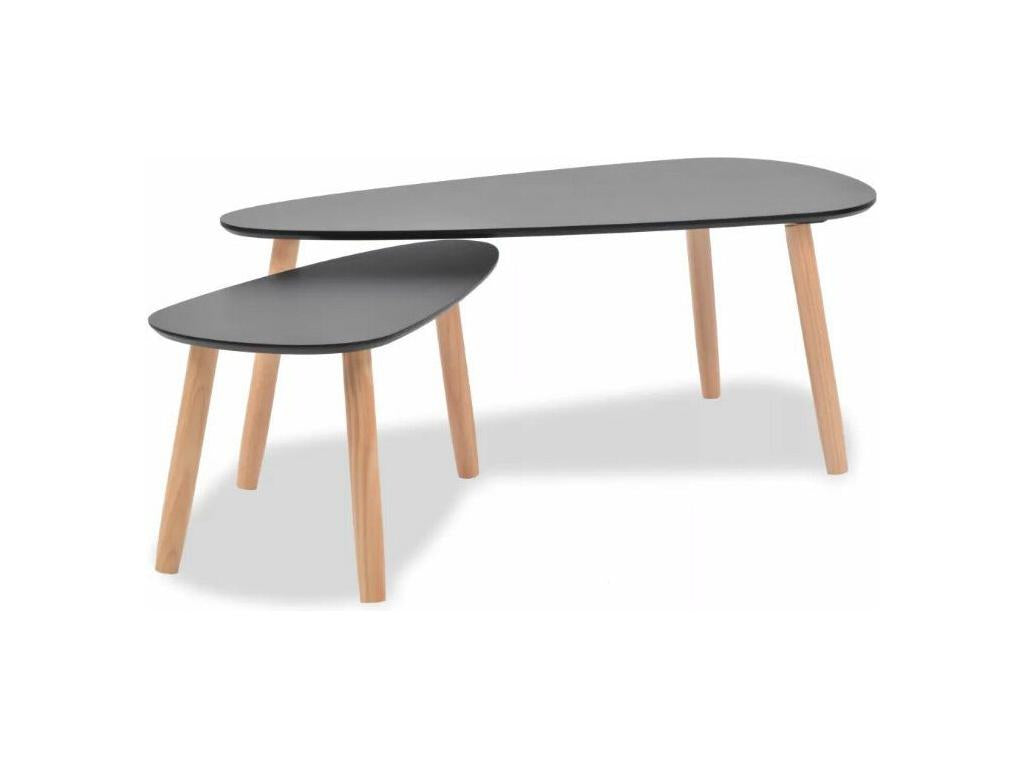 Dekonao triangular coffee table in black wood with light solid pine legs - Set of 2 PORP53507