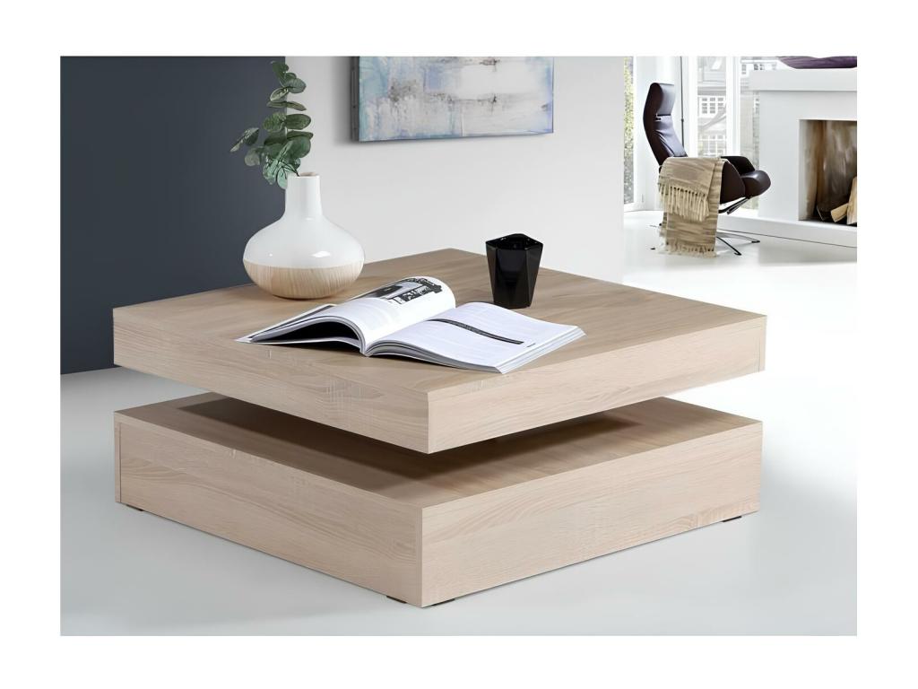 Dekonao Home Decor NXGG76679 Square Coffee Table with Rotating Top in Oak Finish