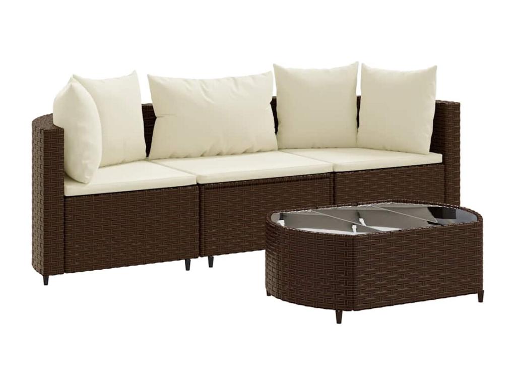 4-piece garden furniture set with brown resin wicker cushions SMRO30490