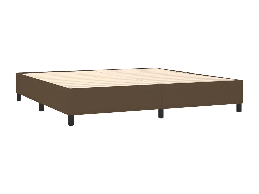 Upholstered bed base with mattress and LED lighting, dark brown, 200x200 cm, fabric QDFA00657
