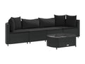5-piece garden furniture set with cushions, black woven resin TTDT09570
