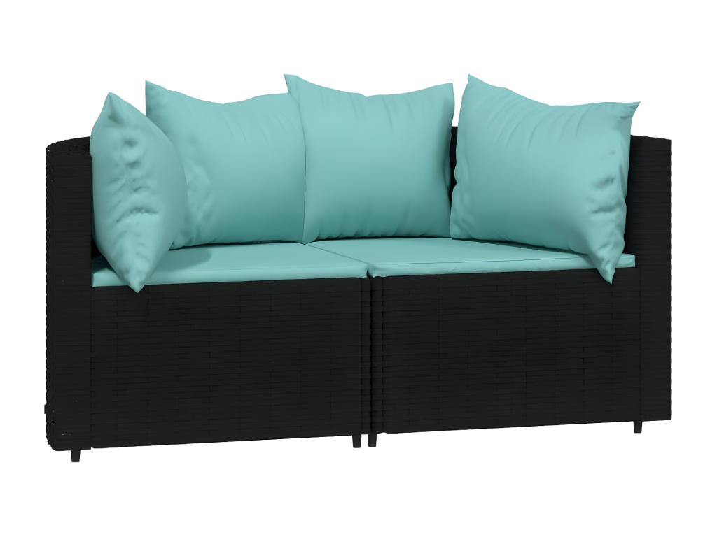 Garden corner sofas and cushions, 2 pieces, black woven resin, GLOS97052