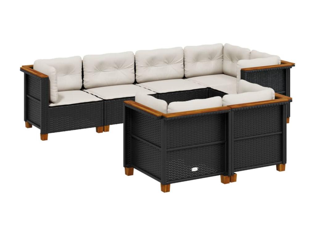 7-piece garden furniture set with cushions, black resin wicker KSPC79885