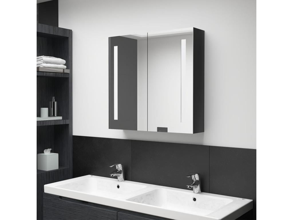Bathroom cabinet with LED mirror, glossy black, 62x14x60 cm, KOKN85135