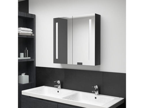 Bathroom cabinet with LED mirror, glossy black, 62x14x60 cm, KOKN85135
