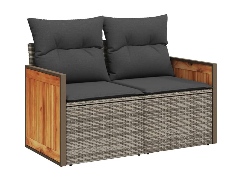 2-seater garden sofa with grey woven resin cushions AEGH10371