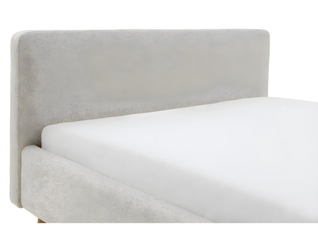 Upholstered adult bed 180x200cm with beige fabric headboard, slatted base and storage compartment KEQZ18206