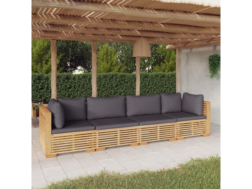 4-piece garden furniture set with cushions, solid teak wood YBPT77346