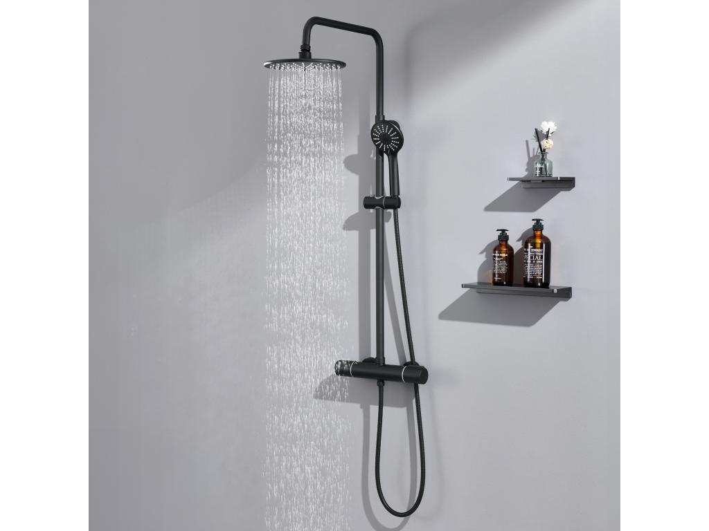 Nobellea Black Thermostatic Shower Column with 38°C Thermostatic Mixer, Height Adjustable Shower Column, 3-Jet Hand Shower/Head Shower Head, ONGL14959