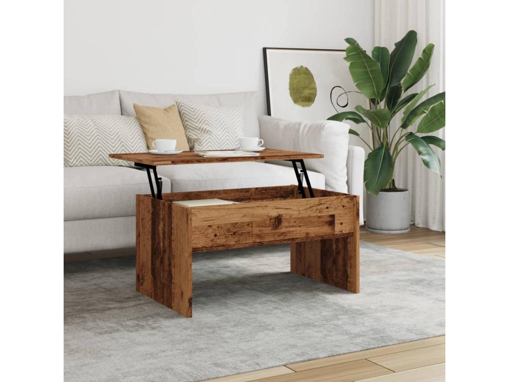 Coffee table in aged wood, 80x50.5x41.5 cm, engineered wood, GCLW91576