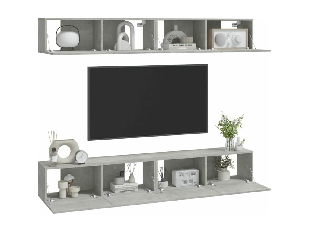 4-piece wall-mounted TV unit, concrete grey, 100x30x30 cm KKWN83725