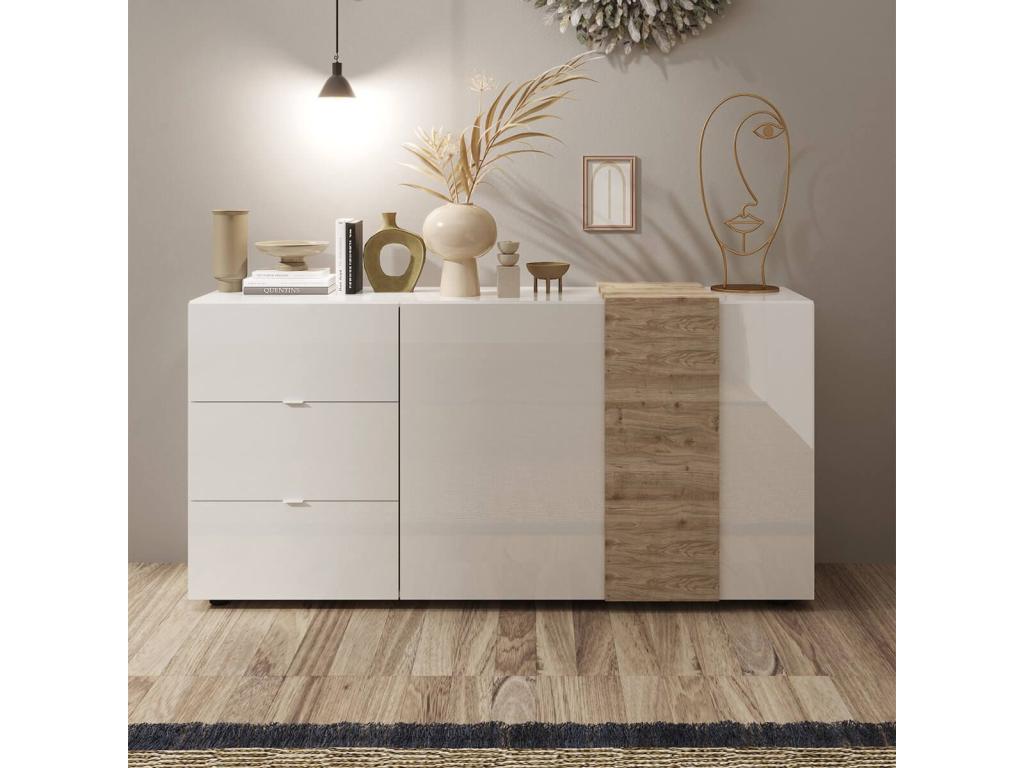 Nobellea WHITE - 2-Door, 3-Drawer Buffet, White Lacquered and Wood-Effect Finish, Nobellea GECA79976