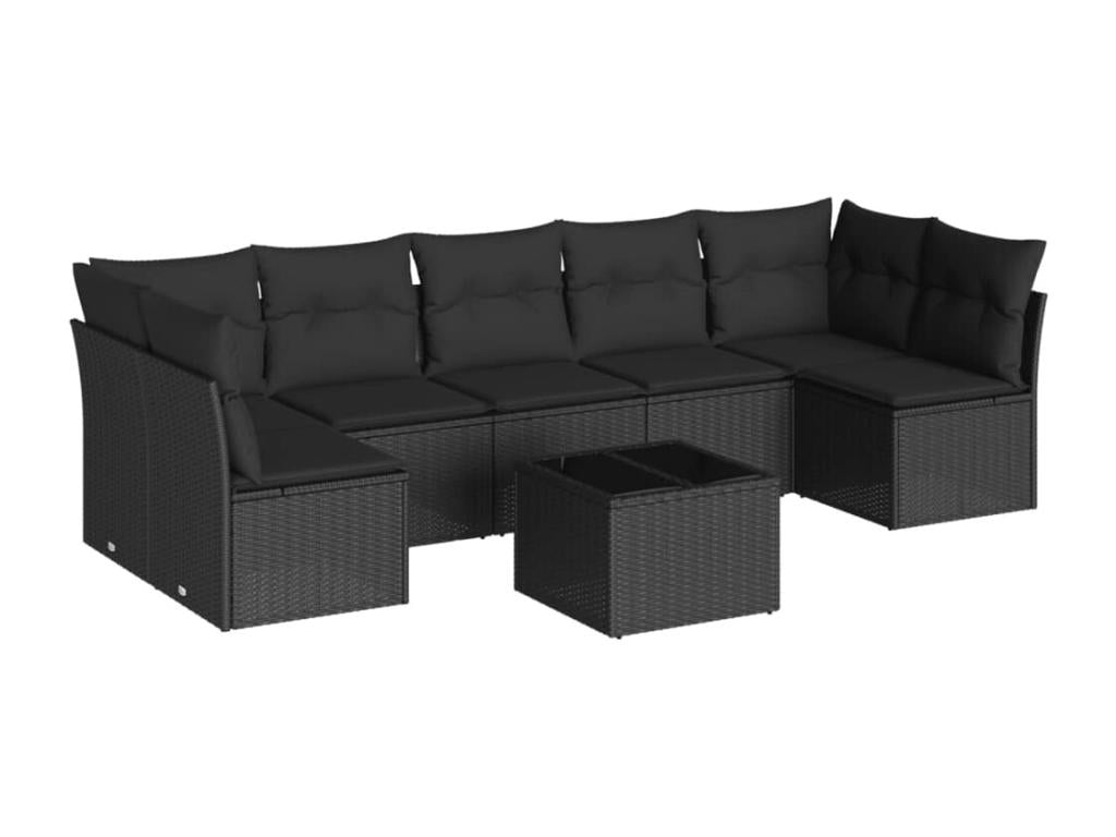 8-piece garden furniture set with cushions, black resin wicker OMVJ73538