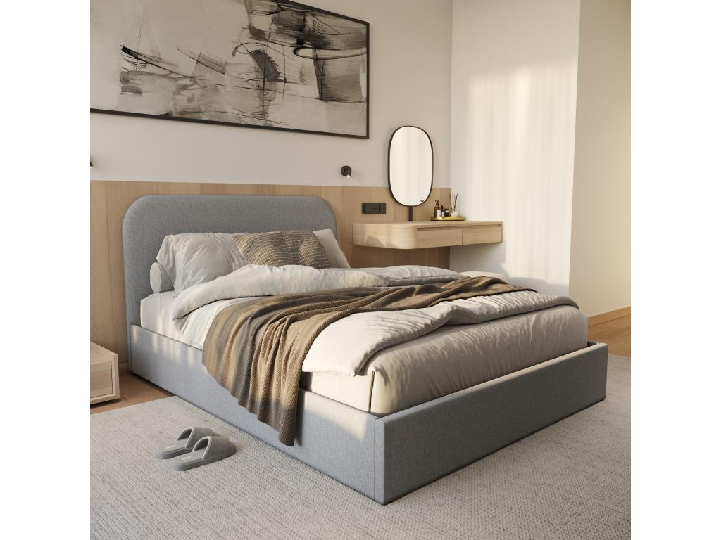 Double bed 140x190 cm with storage in grey fabric - Dekonao NVIM46880
