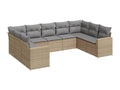 9-piece garden furniture set with cushions, beige woven resin TVKD52127