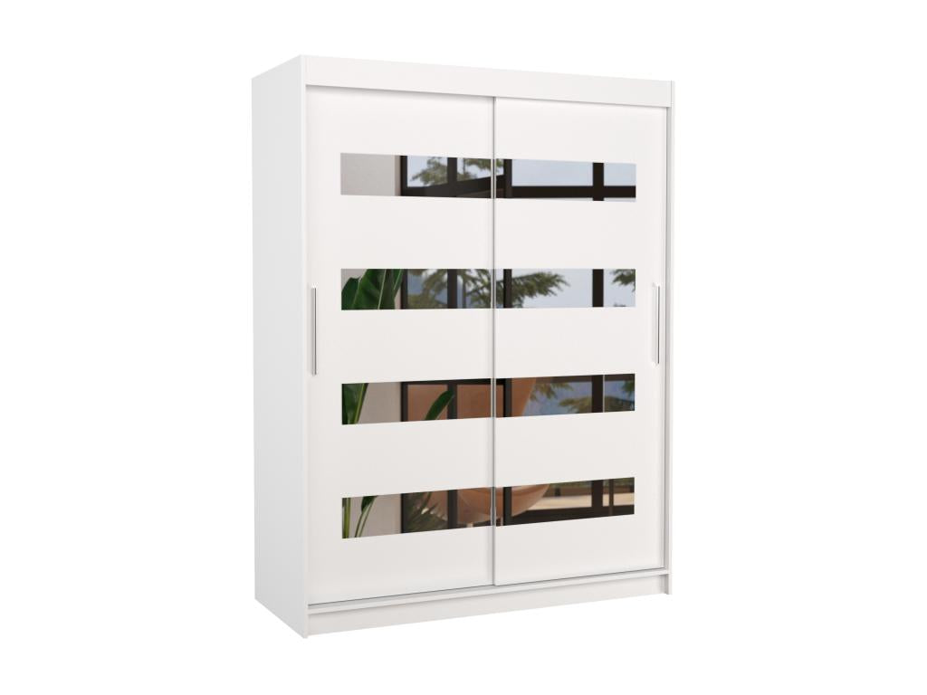 White bedroom wardrobe with 2 sliding doors and horizontal mirrors, Nobellea 150cm DYDZ14066
