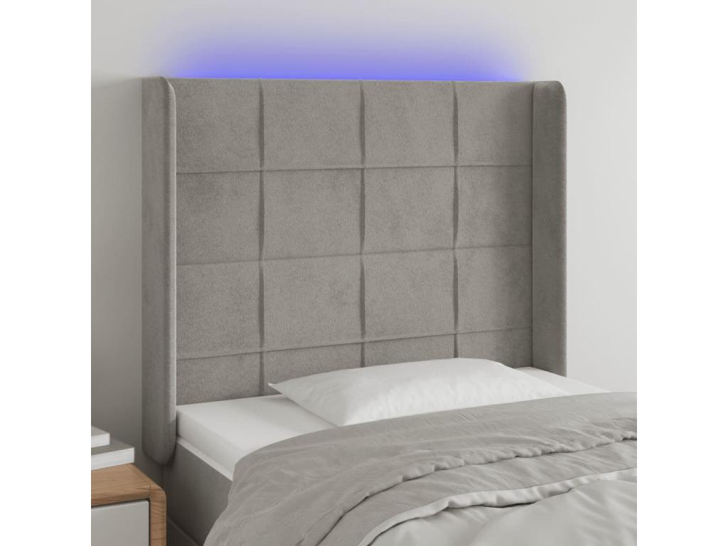 Light Grey LED Headboard 83x16x118/128 cm Velvet CKNS56974