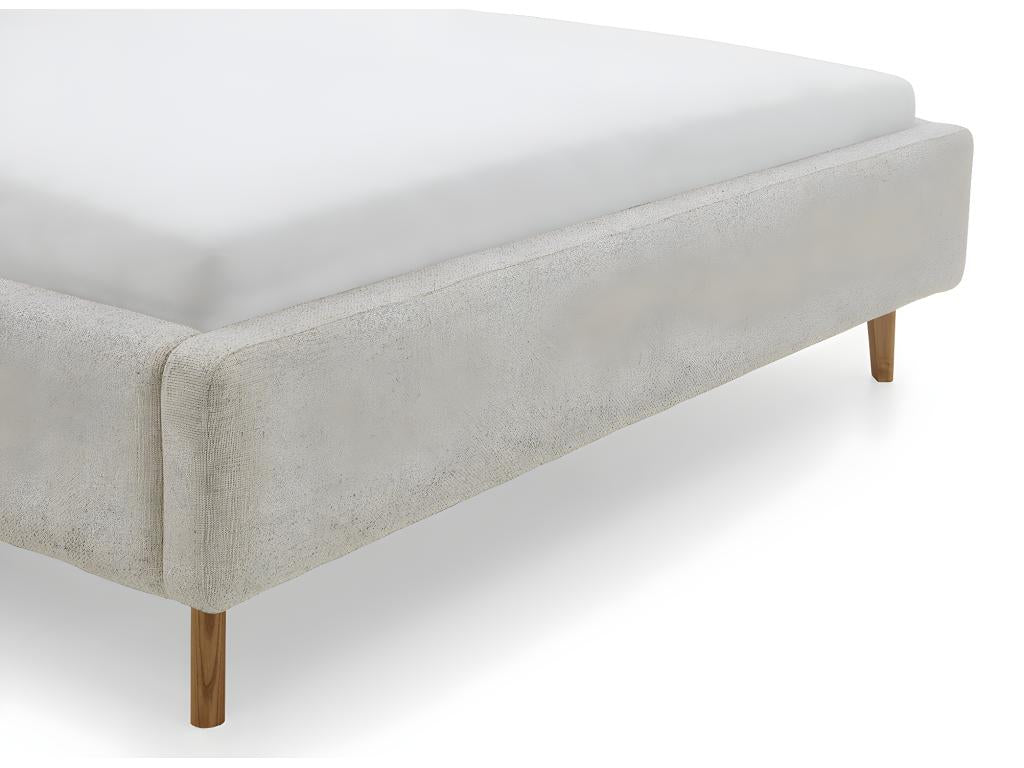 Upholstered adult bed 180x200cm with beige fabric headboard, slatted base and storage compartment KEQZ18206