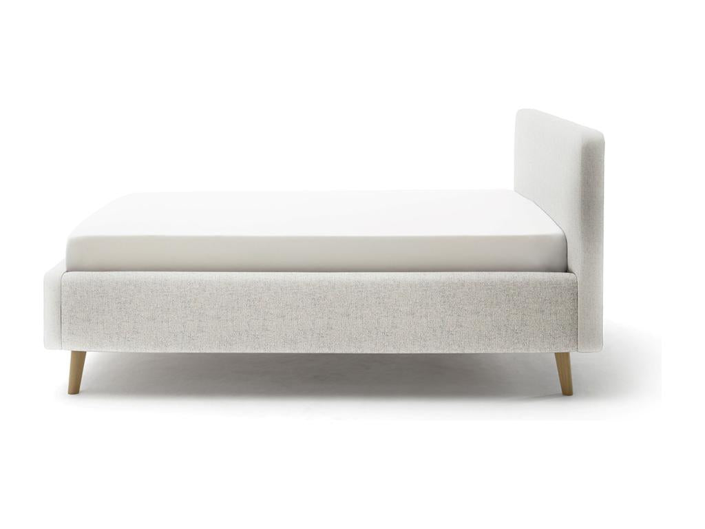 Adult upholstered bed 140x200cm with beige fabric headboard, slatted base and storage CONX13958