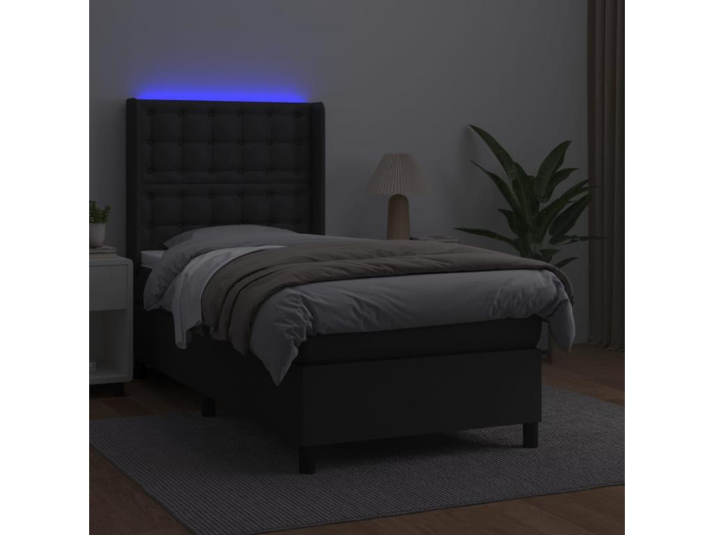 Dekonao bed base with LED mattress, black, 90x190 cm, faux leather, VWWN82348