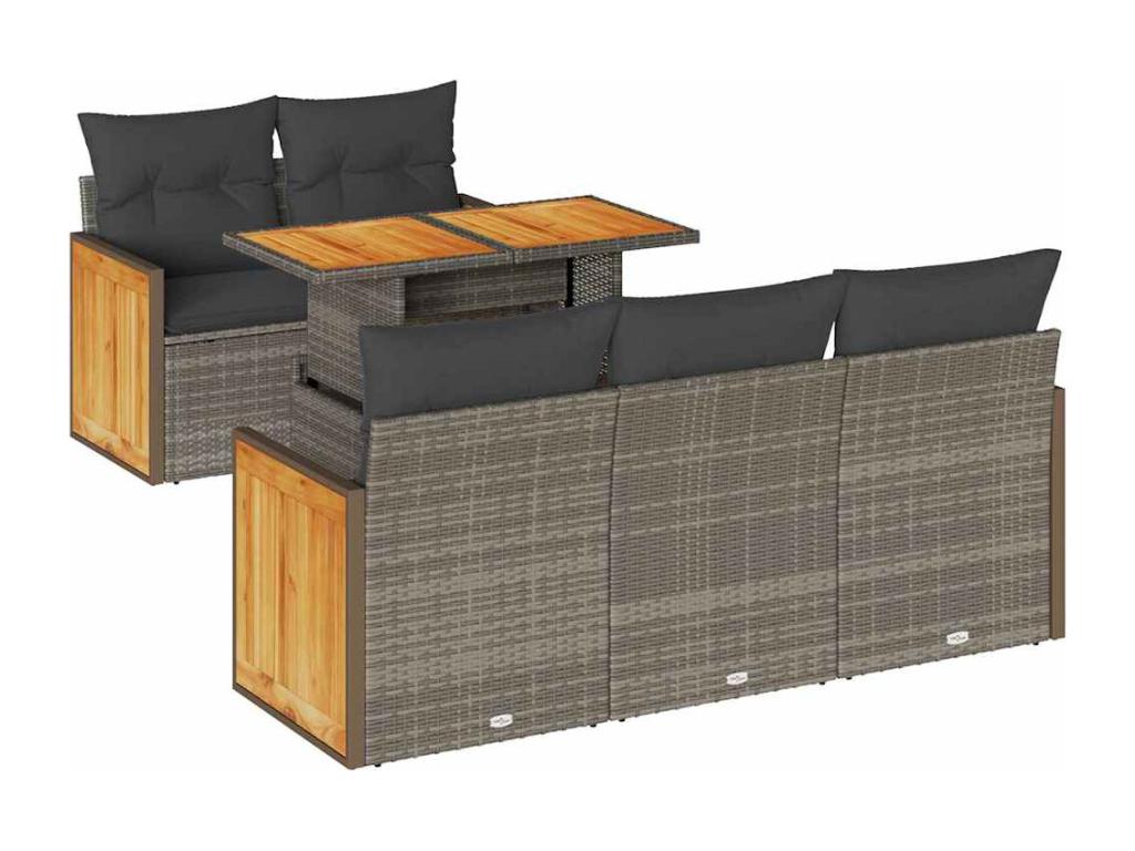 Nobellea IENO82502 6-piece grey resin wicker garden furniture set with cushions