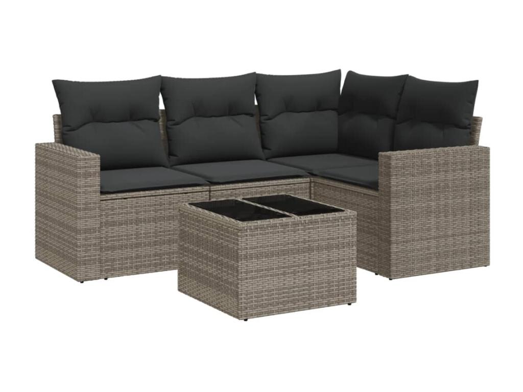 5-piece garden furniture set with grey resin wicker cushions MMXN99650