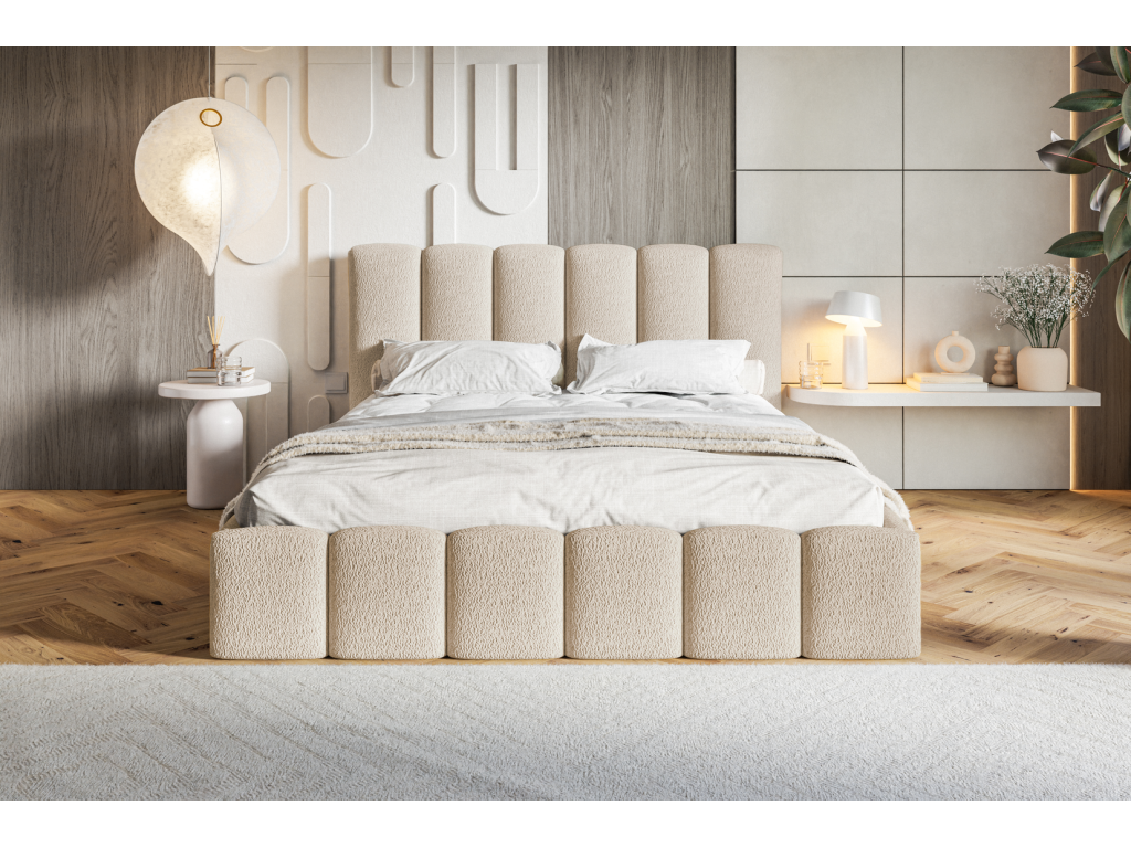 Nobellea Upholstered Bed 180x200 cm with Storage - Double Bed 180x200, Bouclé Fabric, Beige, Anthology 3, NPJE54297