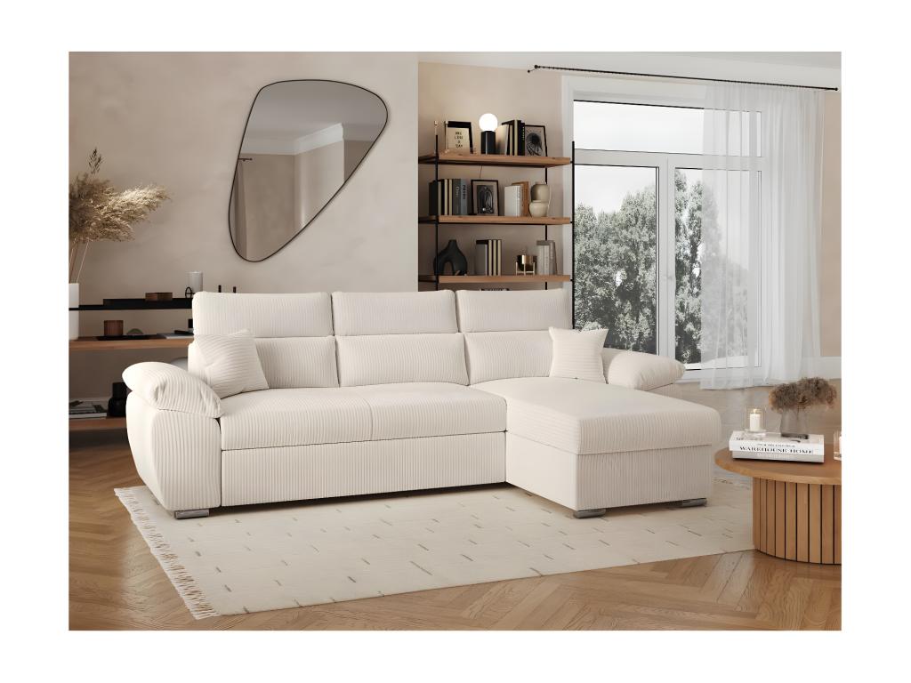 Nobellea 4-seater reversible corner sofa bed with storage in corduroy - Beige - W265 x D166 x H91cm - Nobellea WUVO11759
