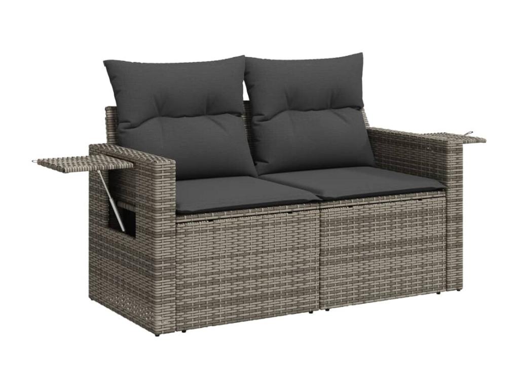 2-seater garden sofa with grey woven resin cushions MIZS32944
